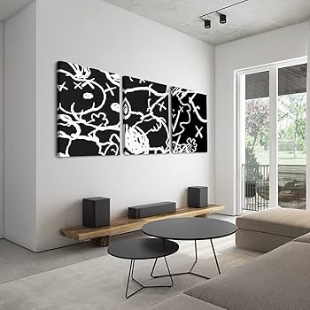 Amazon.co.jp: 黒と白 油絵 抽象画 線幾何学 オシャレな絵 装飾